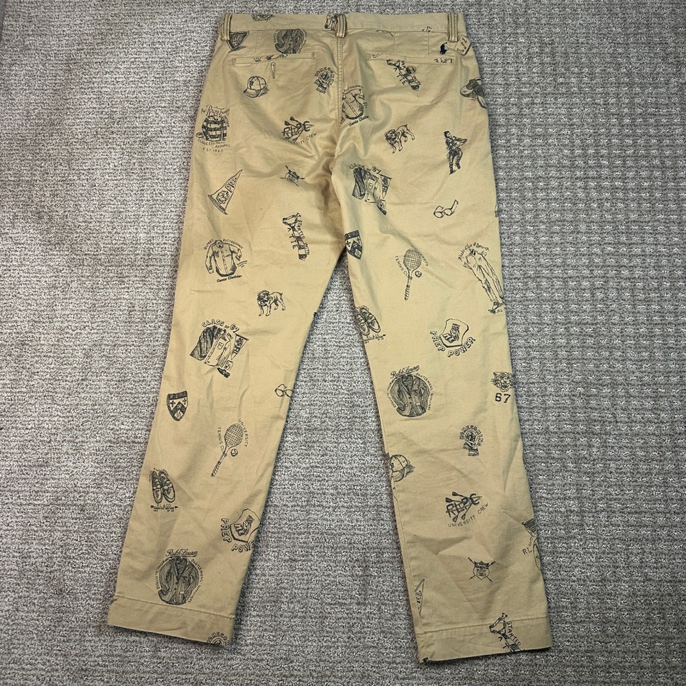 Polo Ralph Lauren Mens 32x30 Khaki Collegiate Graphic Print Straight Fit Chinos - Picture 7 of 9